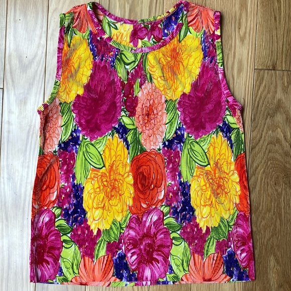 Vintage Tops - Vintage Boxy plise floral Tank Top